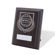 UV Colour Printed Netball Walnut Plaque with Strut