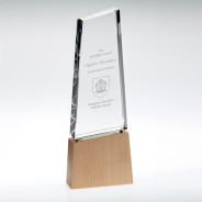 Clear Glass Block on Light Wood Base with Presentation Box