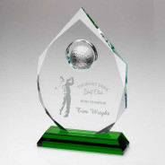 Clear Glass Diamond with Golf Ball on Green Base