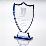 Clear Glass Shield with Blue Edge and Frosted Wreath