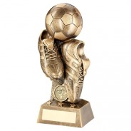 Bronze/Gold Football And Boots On Column Riser Trophy 