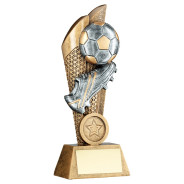 Antique Bronze Football and Boot on Mesh Backdrop