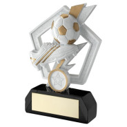 White/Gold/Blk Football And Boot On Flash Pentagon With Plate 