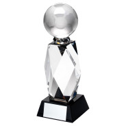 Clear Glass Column And Football On Black Base 