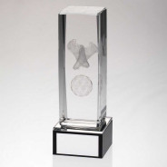 Clear Glass Lasered Football Column on Black Base