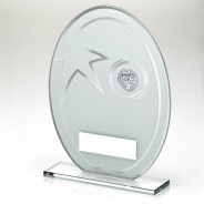 White/Silver Printed Glass Oval With Football Insert And Plate 