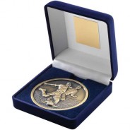 Blue Velvet Box and 70mm Medallion Football Trophy
