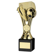 Gold/Black Plastic 'Wembley' Football Figure on Black Marble Trophy
