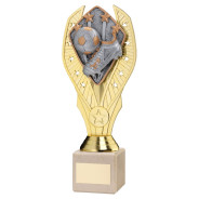 Gold Plastic Holder & Football Disc on Cream Marble Trophy