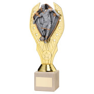 Gold Plastic Holder & Male Football Disc on Cream Marble Trophy