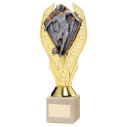 Gold Plastic Holder & Female Football Disc on Cream Marble Trophy