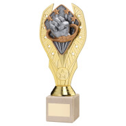 Gold Plastic Holder & Martial Arts Disc on Cream Marble Trophy