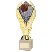 Gold Plastic Holder & Basketball Disc on Cream Marble Trophy