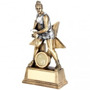 Bronze/White Female Netball Figure With Star Backing Trophy
