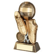 Brz/Gold Flatback Netball Trainers And Ball On Riser  