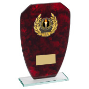 Jade Glass With Red Marble Backing And Gold Trim Trophy 