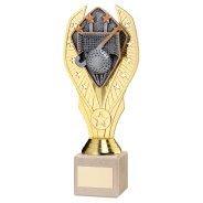 Gold Plastic Holder & Hockey Disc on Cream Marble Trophy