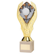 Gold Plastic Holder & Golf Disc on Cream Marble Trophy