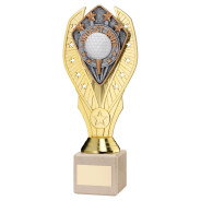 Gold Plastic Holder & Longest Drive Disc on Cream Marble Trophy