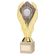 Gold Plastic Holder & Nearest the Pin Disc on Cream Marble Trophy