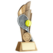 Antique Bronze Tennis Ball and Racket on Backdrop