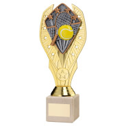 Gold Plastic Holder & Tennis Disc on Cream Marble Trophy