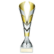 Silver and Gold Plastic V Trophy Cup