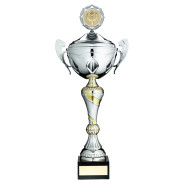 Silver and Gold Trophy Cup with Handles and Lid