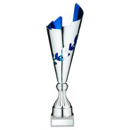 Silver and Blue Metal Wreath Trophy Cup