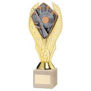 Gold Plastic Holder & Shooting Disc on Cream Marble Trophy