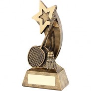 Bronze/Gold Badminton Rackets/Shuttlecock with Shooting Star Trophy