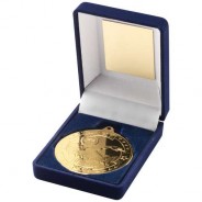 Blue Velvet Box and 50mm Medal Swimming Trophy