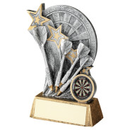 Pew/Gold Dartboard With Darts On Brz Base With Plate 