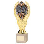 Gold Plastic Holder & Squash Disc on Cream Marble Trophy