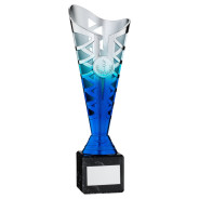 Silver & Blue Plastic Titan Cup on Black Marble Base