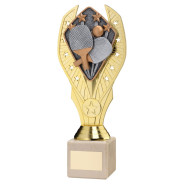 Gold Plastic Holder & Table Tennis Disc on Cream Marble Trophy
