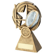 Brz/Pew/Gold Rugby Ball And Posts On Holed Spiral  