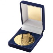Blue Velvet Box and 50mm Medal Rugby Trophy