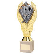 Gold Plastic Holder & Male Rugby Disc on Cream Marble Trophy