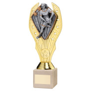 Gold Plastic Holder & Female Rugby Disc on Cream Marble Trophy