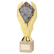 Gold Plastic Holder & Cards Disc on Cream Marble Trophy