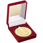 Red Velvet Box and 50mm Gold Smiley Face Medal