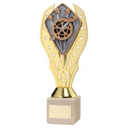 Gold Plastic Holder & Cycling Disc on Cream Marble Trophy