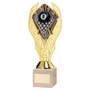 Gold Plastic Holder & Pool Disc on Cream Marble Trophy