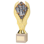 Gold Plastic Holder & Chess Disc on Cream Marble Trophy
