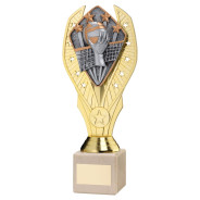 Gold Plastic Holder & Volleyball Disc on Cream Marble Trophy