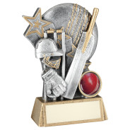 Pew/Gold Cricket Ball With Bat/Stumps On Brz Base With Plate 
