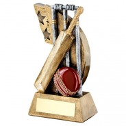 Bronze / Pewter Stumps, Bat & Ball on Star Swoosh Trophy