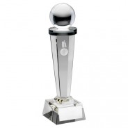 Clear Glass Column With Lasered Cricket Image Trophy 