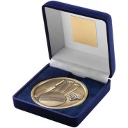 Blue Velvet Box and 70mm Medallion Cricket Trophy